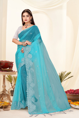 AMAR CREATION Embroidered Bollywood Supernet Saree(Multicolor)