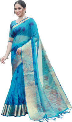Aarunika MNT Printed Bollywood Organza Saree(Blue)