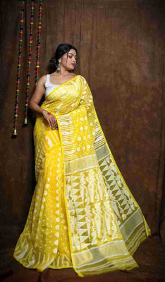 pal saree mahal Self Design Jamdani Cotton Blend Saree(Light Green)