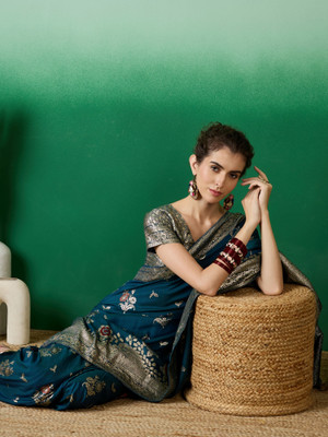 Sangria Woven Banarasi Jacquard Saree(Blue)