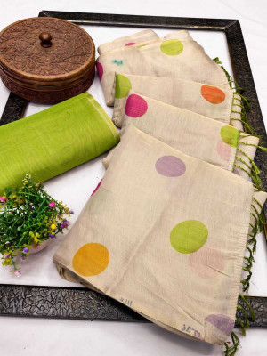 RAGISHA ENTERPRISE Polka Print, Printed Daily Wear Tissue Saree(Cream)