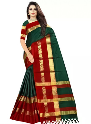 MoonTextile Temple Border Assam Silk Cotton Silk Saree(Purple)