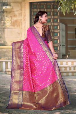 LAVYANSH CREATION Woven, Self Design Banarasi Silk Blend, Jacquard Saree(Pink)