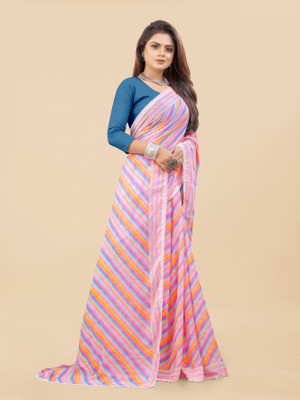 MEETVIN COUTURE Striped Bollywood Georgette, Chiffon Saree(Pink)