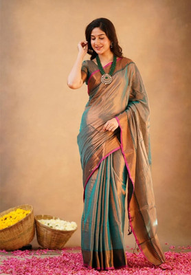 Lakshmi Boutique Self Design Handloom Handloom Tissue Saree(Brown)