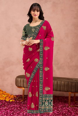 MADHUR HAND WORK ART Embellished Bollywood Georgette Saree(Pink)