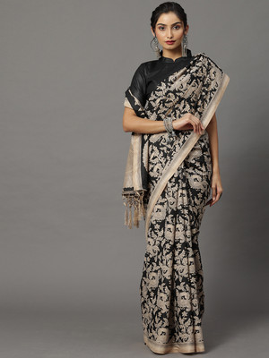 Divastri Printed Daily Wear Cotton Blend, Art Silk Saree(Black)