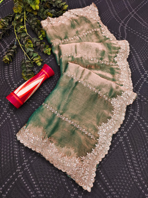 AMBUJAINTERNATIONAL Embroidered Bollywood Jimmy choo Saree(Green)