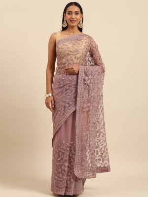 Sangria Embroidered Kalamkari Net Saree(Pink)