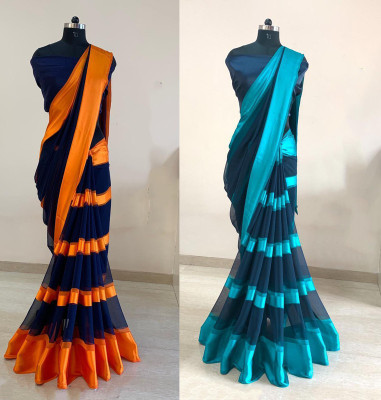 Sanjana Silks Striped Maheshwari Georgette Saree(Pack of 2, Multicolor)