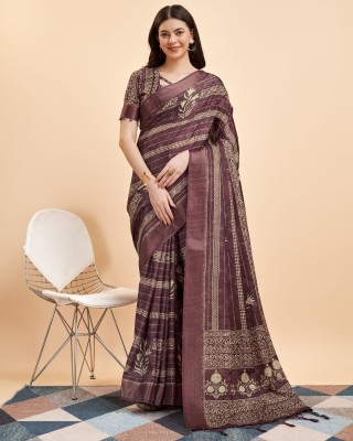 Divastri Digital Print Handloom Silk Blend Saree(Brown)