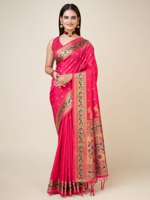 Jaanvi Fashion Printed Bollywood Crepe Saree(Pink)