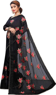 PATLANI STYLE Embroidered Bollywood Net Saree(Black)