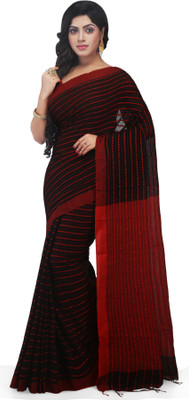 crochetin Self Design Handloom Handloom Pure Cotton Saree(Red, Black)
