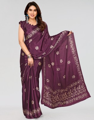 ANIRAV Floral Print Bollywood Tussar Silk Saree(Purple)