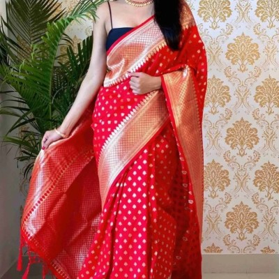 Shree Atharva Woven Banarasi Silk Blend Saree(Red)