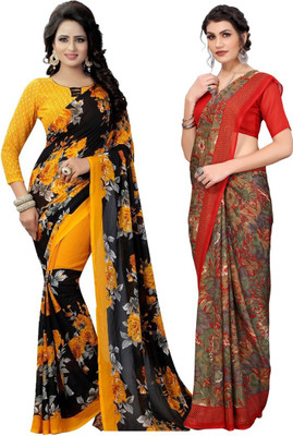 Priyashi Printed Daily Wear Georgette Saree(Pack of 2, Multicolor)