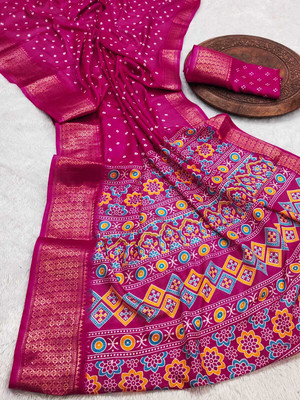 Sitanjali Printed Bollywood Silk Blend Saree(Pink)