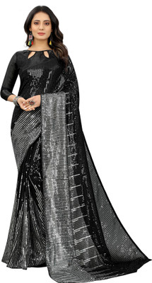 ENCLIQ Embellished Bollywood Georgette Saree(Grey, Black)