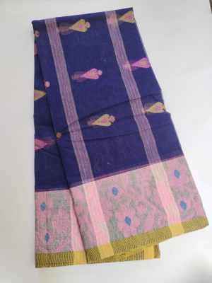 TanaPoren Self Design Tant Pure Cotton Saree(Dark Blue)