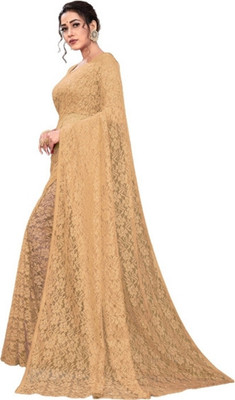 NORAFLEX Embroidered Bollywood Net Saree(Cream)