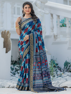 Sareemall Printed Chinnalapattu Viscose Rayon Saree(Blue)