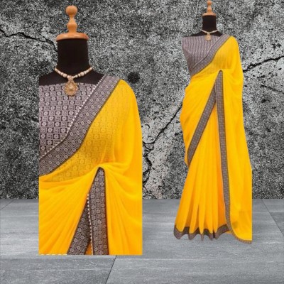 Shreesai Striped Daily Wear Lycra Blend Saree(Yellow)