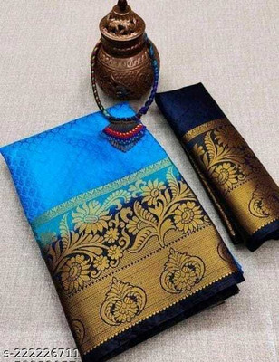 Morpich Fashion Self Design Banarasi Silk Blend Saree(Blue)