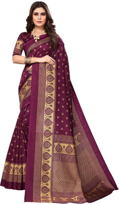 PINK WISH Printed Mysore Art Silk Saree(Magenta)