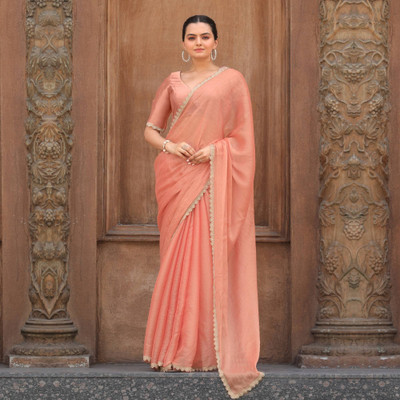 MAHAKALI CLOTHING Embellished Bollywood Silk Blend Saree(Orange)