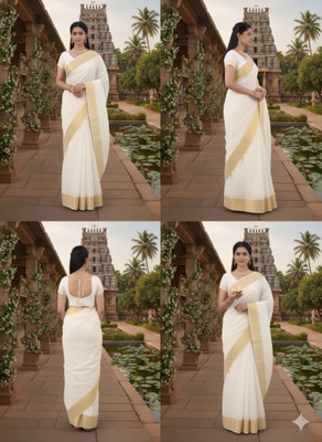 Gugaliya Woven Kasavu Pure Cotton Saree(Cream)