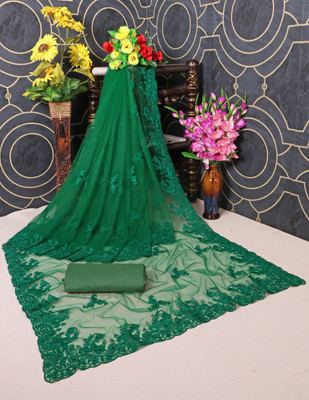 SPAREN CREATION Self Design Bollywood Net Saree(Green)