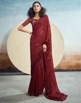 Satrani Dyed, Embellished Bollywood Georgette Saree(Maroon)