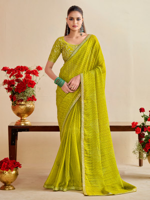 ANOUK Embroidered Bandhani Georgette Saree(Yellow)