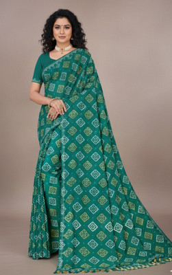 saaree Printed Bandhani Georgette Saree(Green)