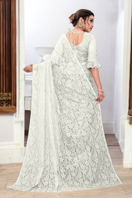 NEXA Self Design Bollywood Net Saree(White)