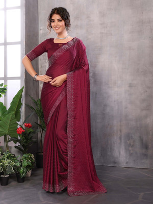 YASHIKA Embellished Bollywood Chiffon Saree(Purple)