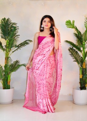Sitanjali Printed Bollywood Georgette, Satin Saree(Pink)