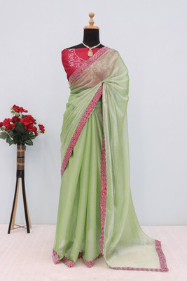 VarniRaaj Fashion Embellished Bollywood Cotton Silk Saree(Green)