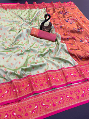 GATISHVAM TEXTILE Woven Paithani Art Silk Saree(Green)