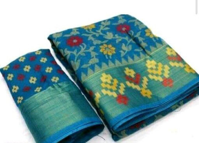 AMYRA COTTON SAREES Printed Bhagalpuri Cotton Blend, Brasso Saree(Beige)