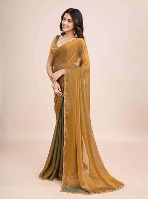 Kuwarika Self Design, Solid/Plain Bollywood Chiffon, Crepe Saree(Gold)
