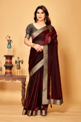 Lighthouse Solid/Plain Bollywood Lycra Blend Saree(Maroon)