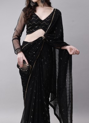 LOXA Embroidered Bollywood Georgette Saree(Black)