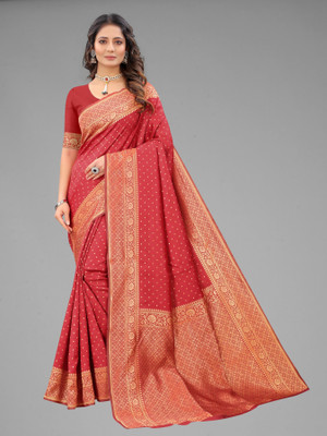 Bansari Textiles Self Design, Woven Kanjivaram Jacquard Saree(Red)