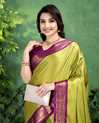 Octa Apparel Striped Banarasi Cotton Silk Saree(Multicolor)