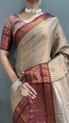 GEETABA FASHION Woven Banarasi Silk Blend Saree(Beige)