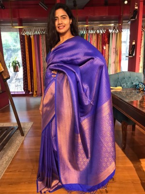 JIADIA Woven Banarasi Silk Blend Saree(Blue)