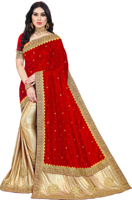 SFCS Self Design, Embellished Bollywood Velvet, Lycra Blend Saree(Red)