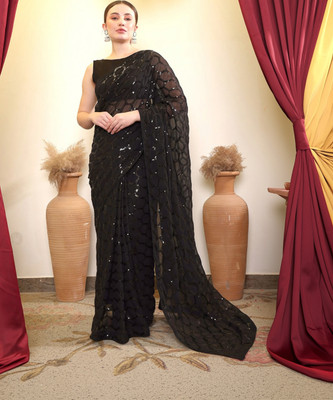 Clemira Embellished Bollywood Georgette Saree(Black)